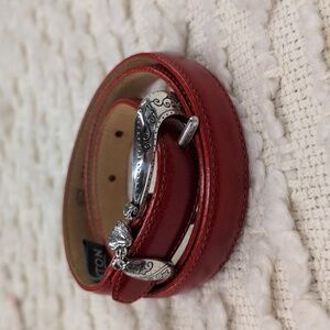 Brighton Women's Thin Skinny Red Leather Belt with Silver Buckle and Charm ML